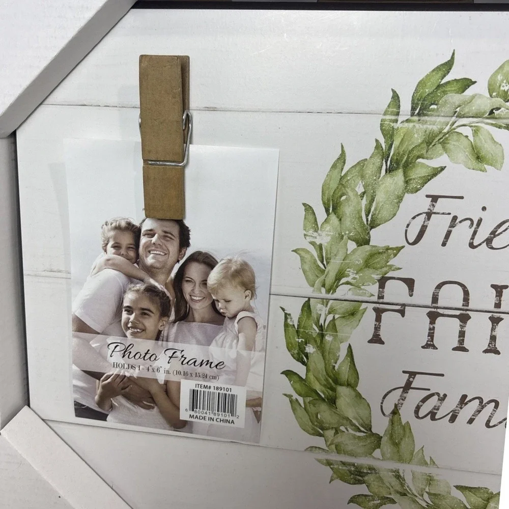 Friends Faith Family Wooden‎ Plank Photo Frame Clothespin Clip Farmhouse Decor